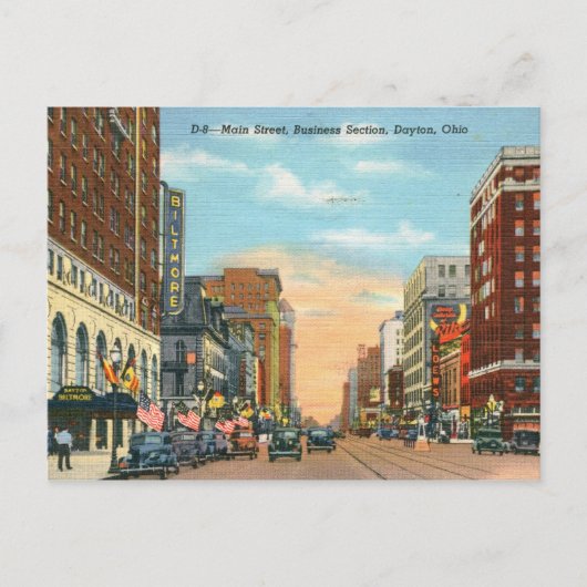 Main St., Dayton, Ohio Vintag Postkarte (Vorderseite)
