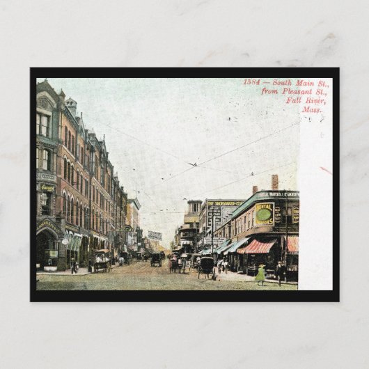 Main St., Fall River, Massachusetts 1908 Vintag Postkarte (Vorderseite)