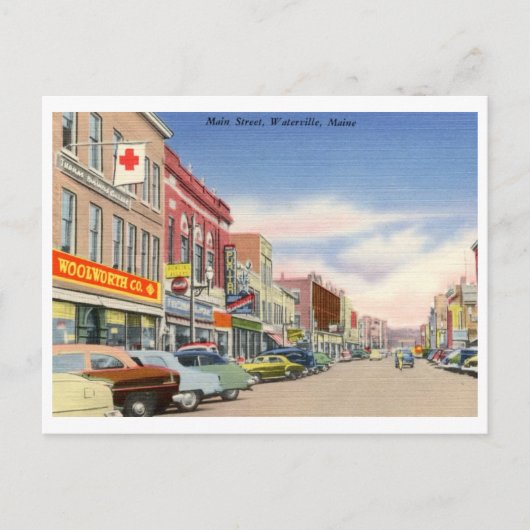 Main St. Waterville, Maine Vintag Postkarte (Vorderseite)