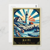 Maine | Art Deco Postkarte (Vorne/Hinten)