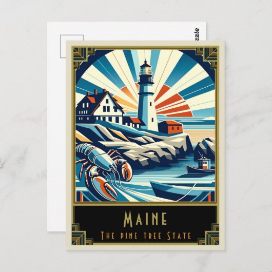 Maine | Art Deco Postkarte (Vorne/Hinten)