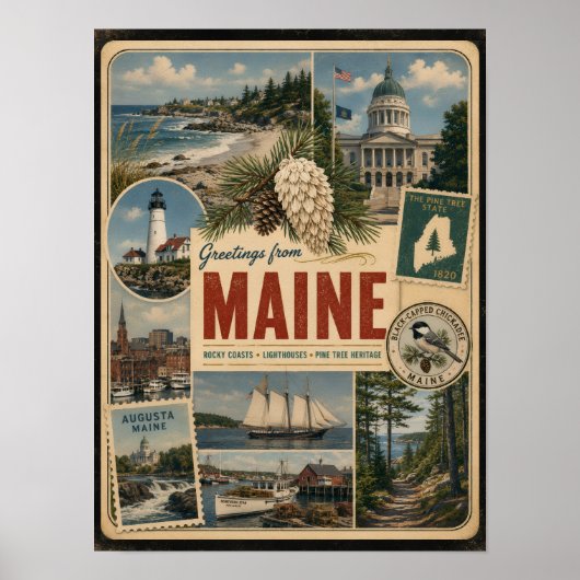 Maine Authentischer Vintage-Stil Poster (Vorne)