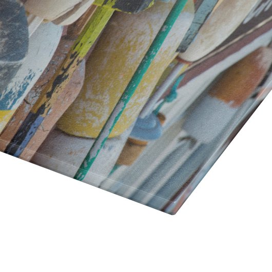 Maine, Bar Harbour. Farbige Hummerfalle Schneidebrett (Ecke)