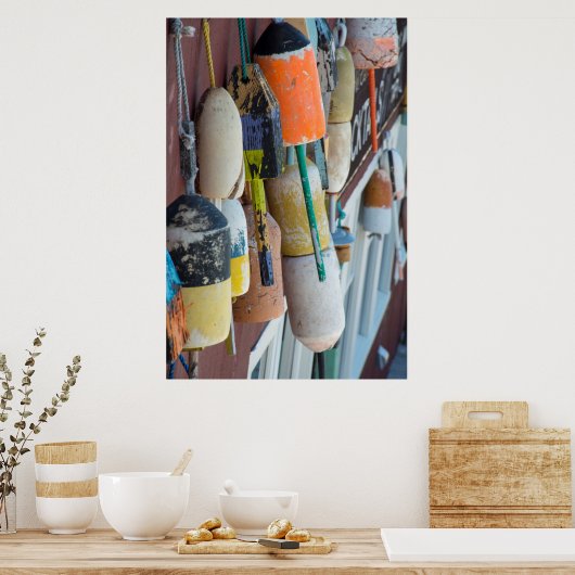 Maine, Bar Harbour. Farbige Hummerfänger Poster (Küche)