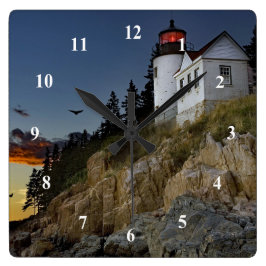 Maine Bass Harbour Lighthouse Foto Quadratische Wanduhr
