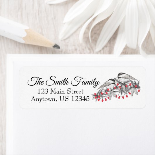 Maine Chickadee Bird Pen und Tinte Weihnachtsfeier (Insitu)