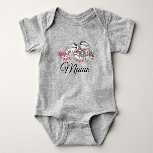 Maine Chickadee Bird Winter Weihnachtsschnee Baby Strampler (Vorderseite)