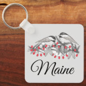 Maine Chickadee Bird Winter Weihnachtsschnee Schlüsselanhänger (Vorderseite)