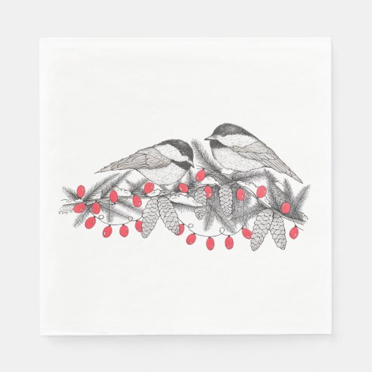 Maine Chickadee Bird Winter Weihnachtsschnee Serviette (Vorderseite)