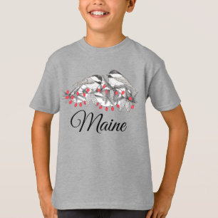 Maine Chickadee Bird Winter Weihnachtsschnee T-Shirt