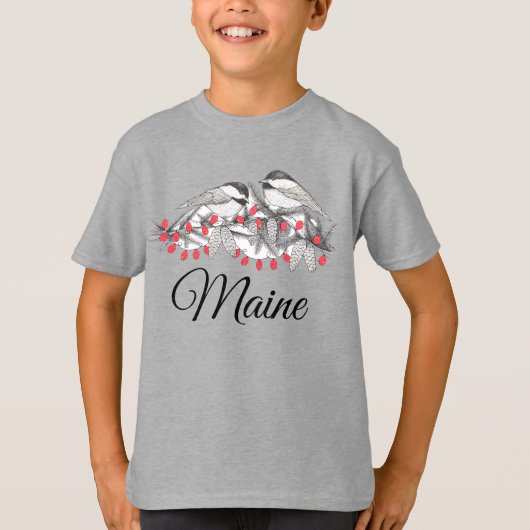 Maine Chickadee Bird Winter Weihnachtsschnee T-Shirt (Vorderseite)
