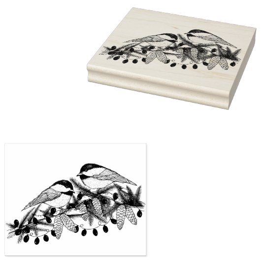 Maine Chickadee Birds Pine Branch Schnee Weihnacht Gummistempel (Stempel)