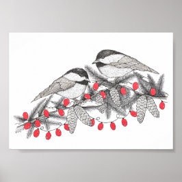 Maine Chickadees Pen and Ink Bird Kunstmuseum Poster