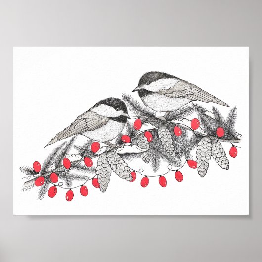 Maine Chickadees Pen and Ink Bird Kunstmuseum Poster (Vorne)