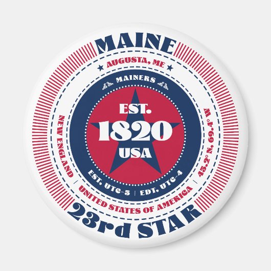 Maine Circle Typografie Souvenir Magnet (Vorne)