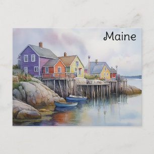 Maine Coast farbenfrohe Häuser Wasserfarbenreise Postkarte
