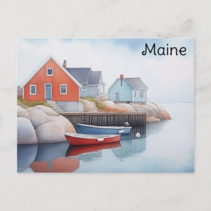 Maine Coast farbenfrohe Häuser Wasserfarbenreise Postkarte