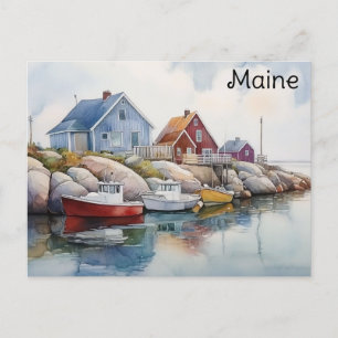 Maine Coast farbenfrohe Häuser Wasserfarbenreise Postkarte