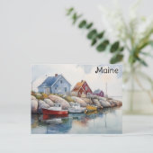 Maine Coast farbenfrohe Häuser Wasserfarbenreise Postkarte (Stehend Vorderseite)