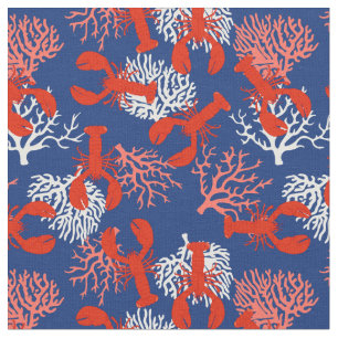 Maine Coastal Lobsters Red White Blue Gemustert Stoff