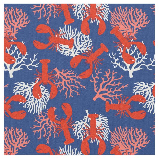 Maine Coastal Lobsters Red White Blue Gemustert Stoff (Nahaufnahme)