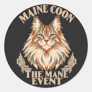 Maine Coon Art Deco Katze in warmen Erdtönen Runder Aufkleber