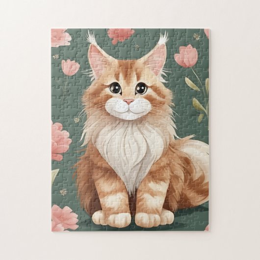 Maine Coon Art mit rosa Blume Puzzle (Vertikal)