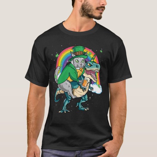 Maine Coon Beer Dino Rex Horn Rainbow Cat T-Shirt (Vorderseite)