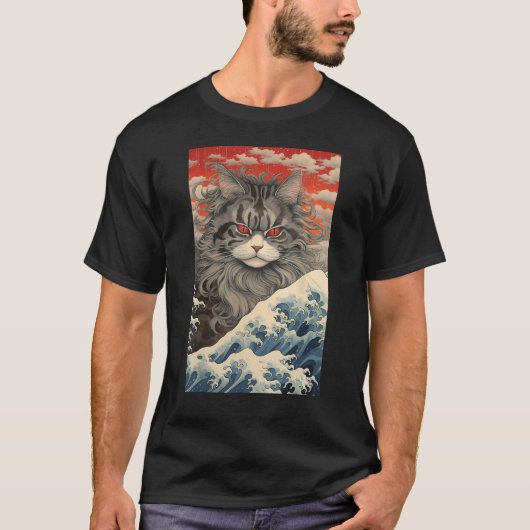 Maine Coon Cat Aesthetic Japanese Ukiyo e 1 T-Shirt (Vorderseite)