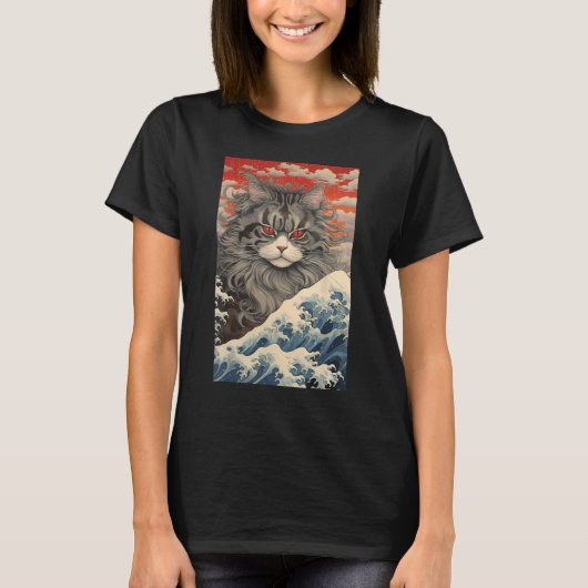 Maine Coon Cat Aesthetic Japanese Ukiyo e 1 T-Shirt (Vorderseite)