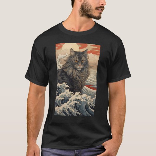 Maine Coon Cat Aesthetic Japanese Ukiyo e 2 T-Shirt (Vorderseite)
