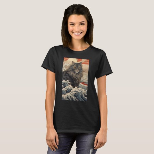Maine Coon Cat Aesthetic Japanese Ukiyo e 2 T-Shirt (Vorne ganz)