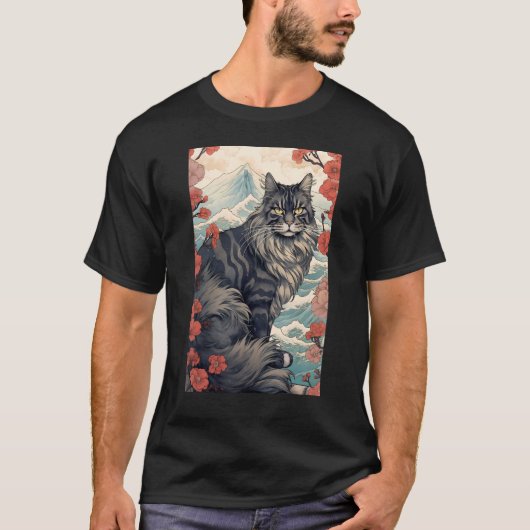 Maine Coon Cat Aesthetic Japanese Ukiyo e 5 T-Shirt (Vorderseite)