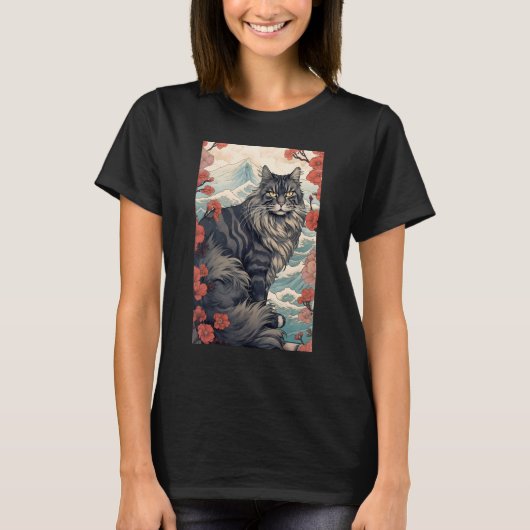 Maine Coon Cat Aesthetic Japanese Ukiyo e 5 T-Shirt (Vorderseite)