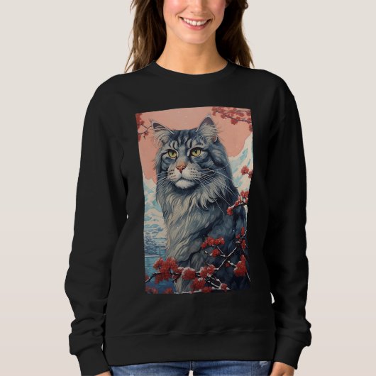 Maine Coon Cat Aesthetic Japanese Ukiyo e Art Sweatshirt (Vorderseite)