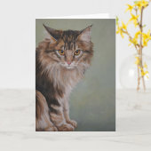 Maine Coon Cat Art Grußkarte Karte (Gelbe Blume)