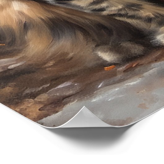 Maine Coon Cat Art Print Poster (Ecke)