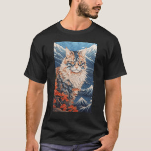 Maine Coon Cat Ästhetisch Japanisch Ukiyo e 3 T-Shirt