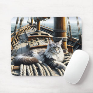 Maine Coon Cat auf einem Schiffsdeck Mousepad