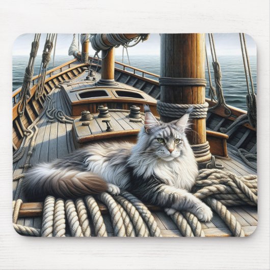 Maine Coon Cat auf einem Schiffsdeck Mousepad (Vorne)