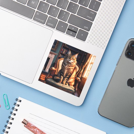 Maine Coon Cat Aufkleber (Laptop mit iPhone)