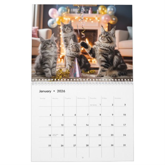 Maine Coon Cat Calendar Kalender (Jan 2026)