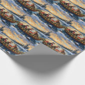 Maine Coon Cat Christmas Boat Holiday Geschenkpapier (Ecke)