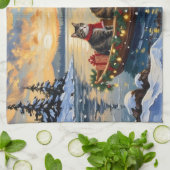 Maine Coon Cat Christmas Boat Holiday Geschirrtuch (Gefaltet)