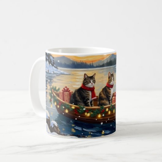 Maine Coon Cat Christmas Boat Holiday Kaffeetasse (Vorderseite Links)