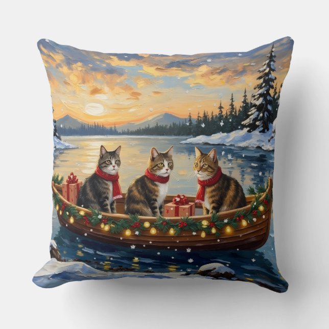 Maine Coon Cat Christmas Boat Holiday Kissen (Vorderseite)