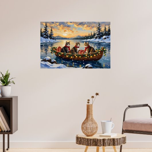 Maine Coon Cat Christmas Boat Holiday Poster (Wohnzimmer 3)