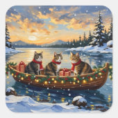 Maine Coon Cat Christmas Boat Holiday Quadratischer Aufkleber (Vorderseite)