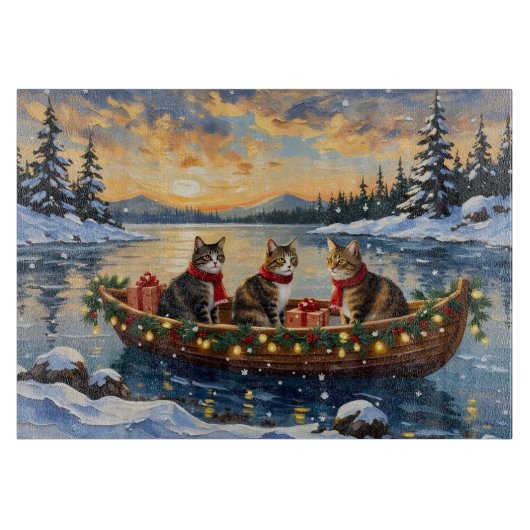Maine Coon Cat Christmas Boat Holiday Schneidebrett (Vorderseite)