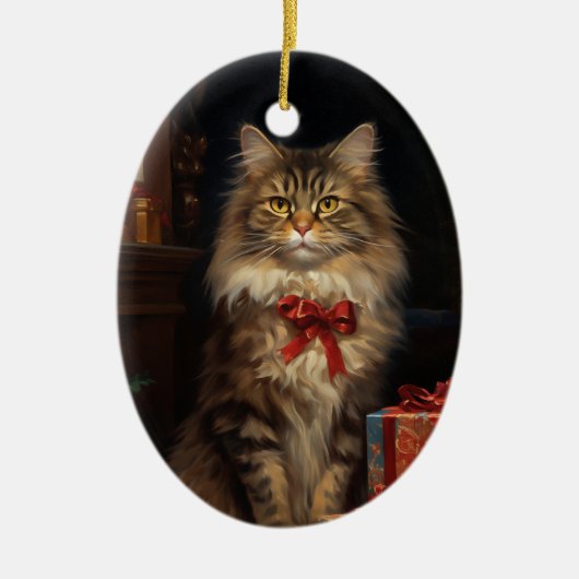 Maine Coon Cat Christmas Keramik Ornament (Vorne)